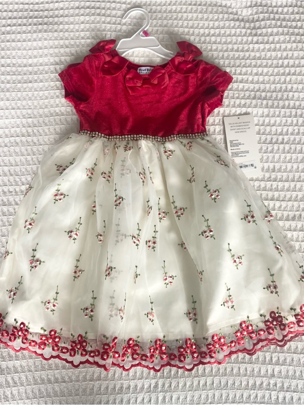 Blueberi Boulevard Red Velvet Bow Dress size 4 NWT